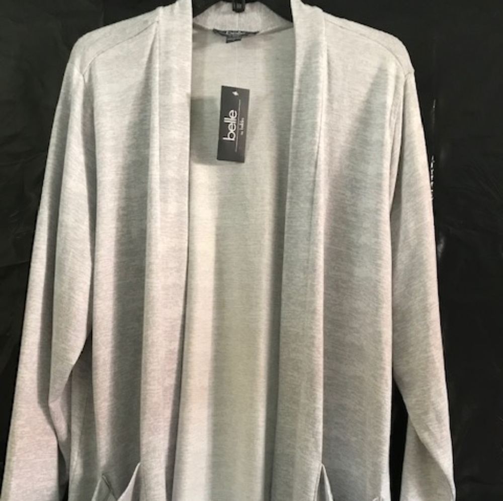 gray cardigan